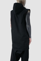 XConcept - back side view of Black Long Hooded Sleeveless Top