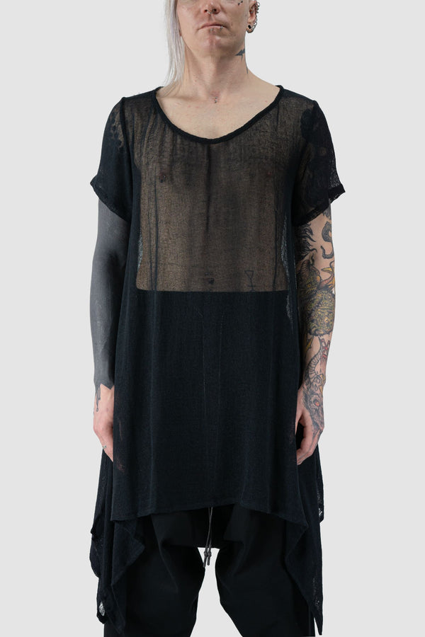 XConcept - front view of Black Long Oversize Cotton Hemp T-Shirt