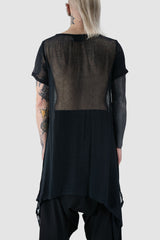 XConcept - back view of Black Long Oversize Cotton Hemp T-Shirt