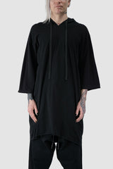 XConcept - front view of Black Long Oversize Hooded Cotton Sweater