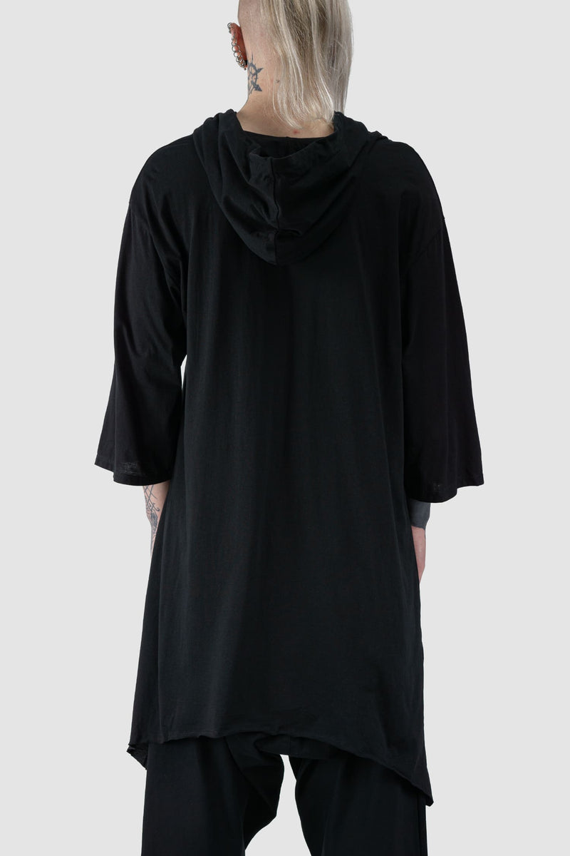 XConcept - back view of Black Long Oversize Hooded Cotton Sweater