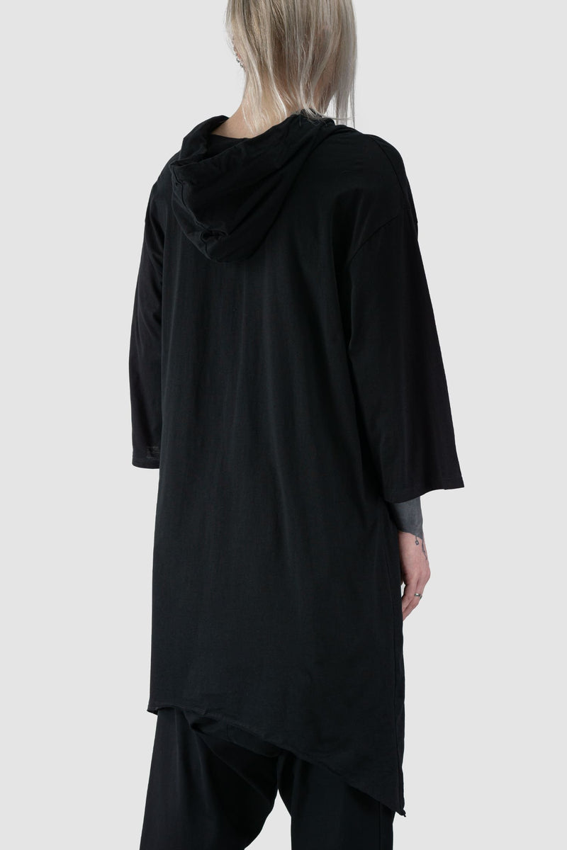 XConcept - back side view of Black Long Oversize Hooded Cotton Sweater