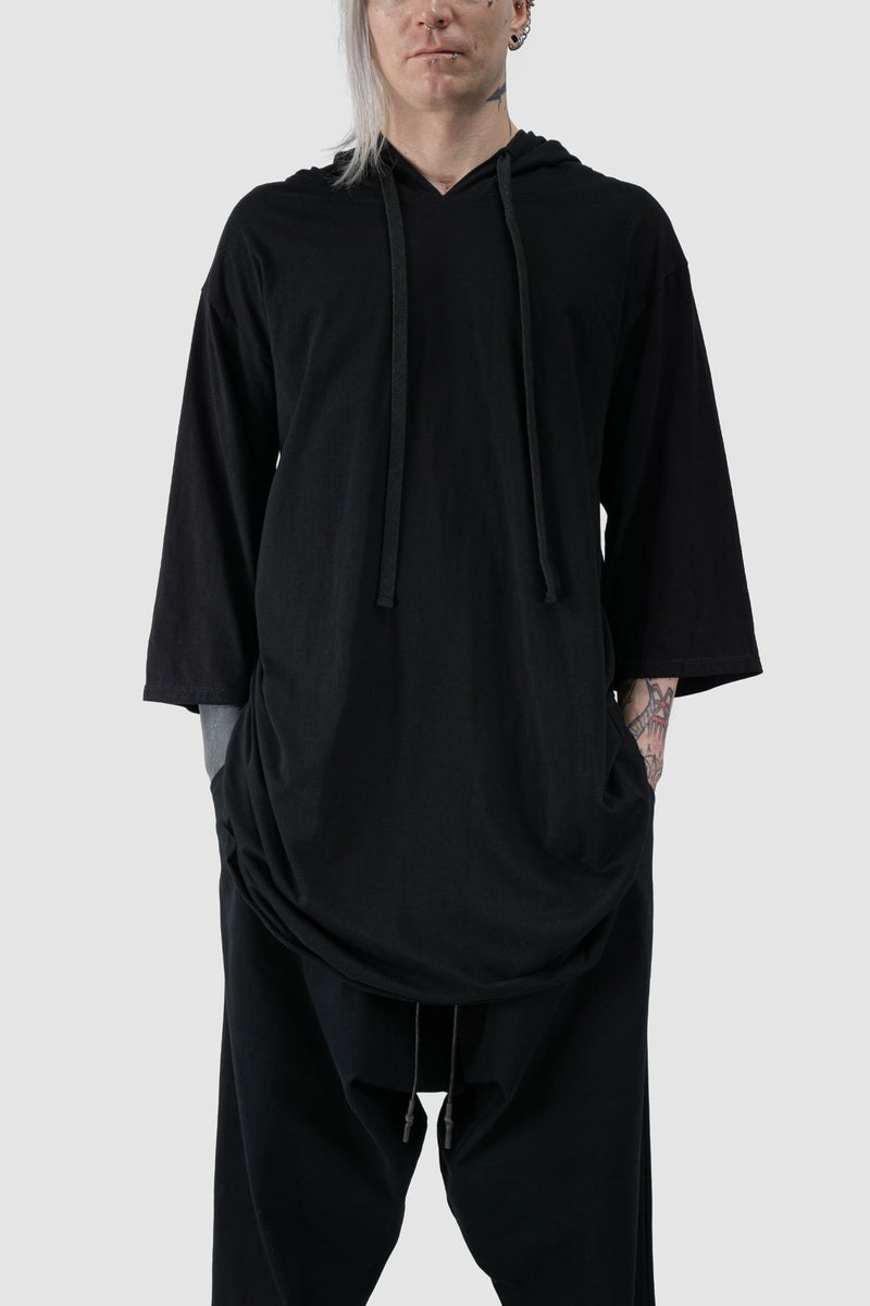 XConcept - relaxed fit view of Black Long Oversize Hooded Cotton Sweater