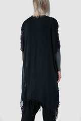 XConcept - back side view of Black Loose Ripped Cotton Hemp Cardigan