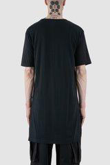 XConcept - back view of black overlength bamboo T-shirt for men with side slits, round neckline, FW24 Collection.