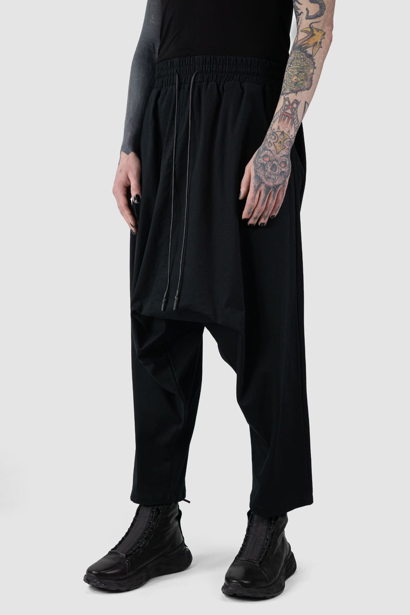 XConcept - front side view of Black Relaxed Fit Cropped Cotton Trousers