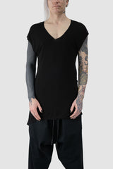 XConcept - front view of Black Wide V-Neck Bamboo Raglan T-Shirt