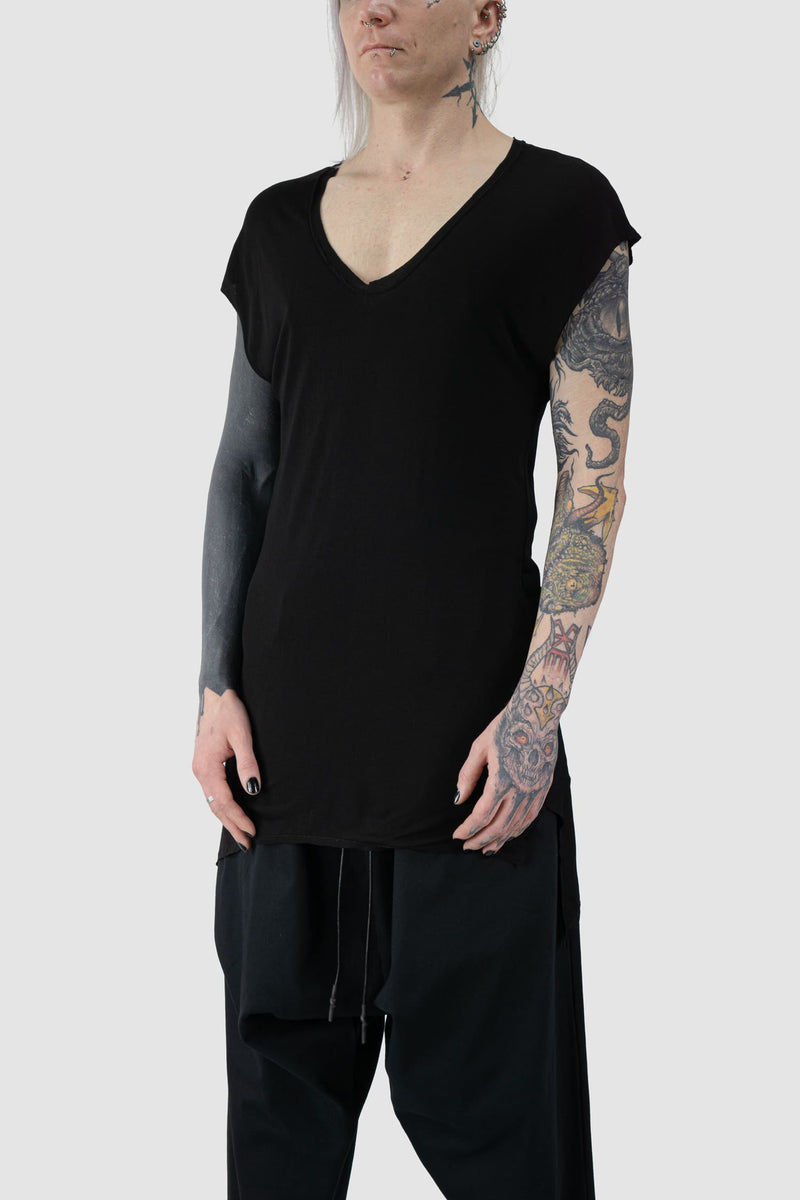 XConcept - front side view of Black Wide V-Neck Bamboo Raglan T-Shirt