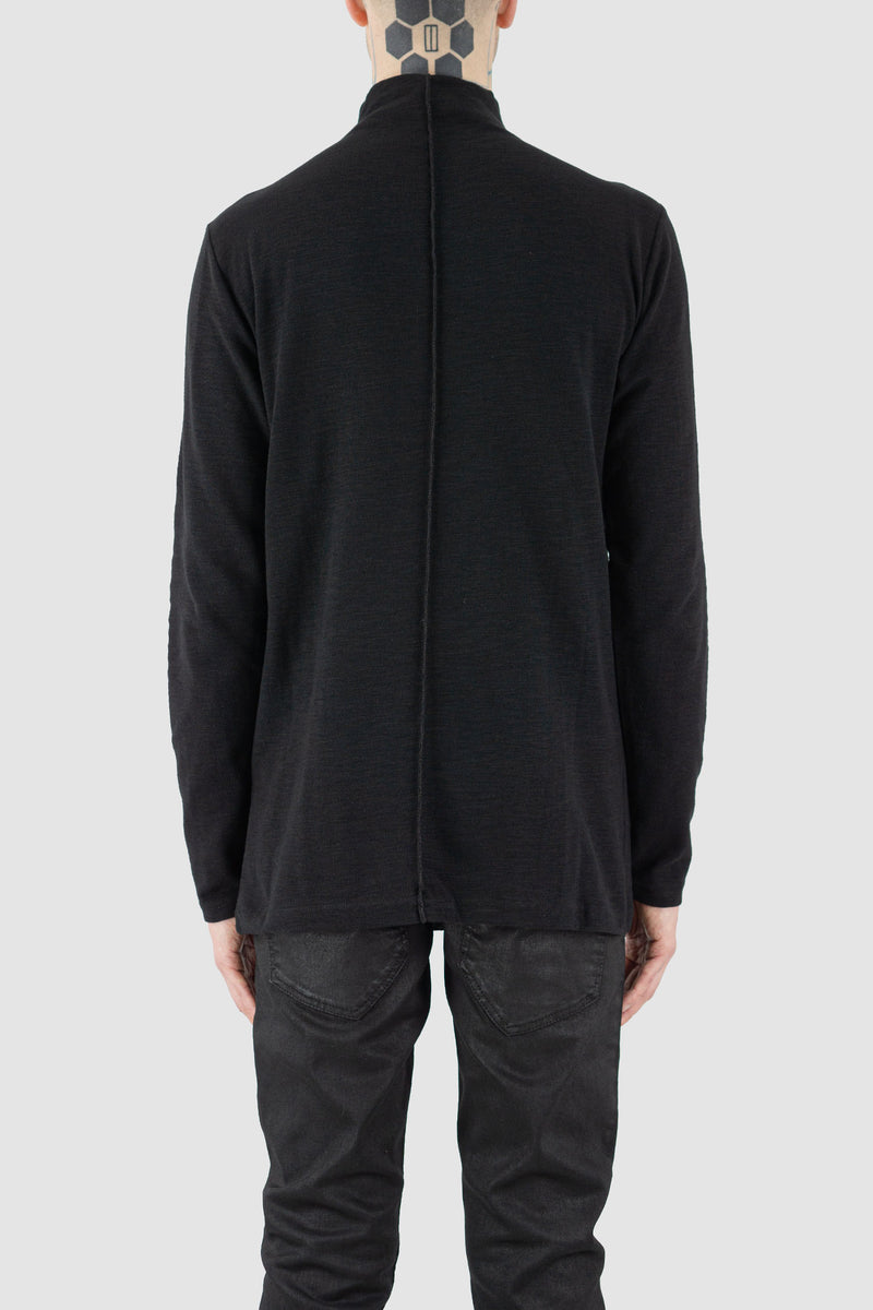 Back view of Black Sweater for Men with high neck and double zipper, LA HAINE INSIDE US