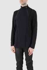 Side view of Black Sweater for Men with high neck and double zipper, LA HAINE INSIDE US