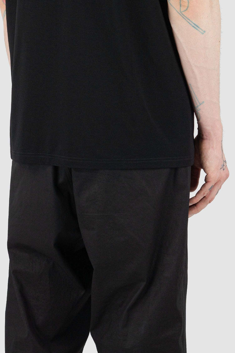 Detail view of Black Standard T-Shirt for Men with loose fit and round neckline, FW23, NOMEN NESCIO