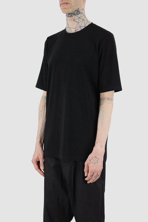 Side view of Black Standard T-Shirt for Men with loose fit and round neckline, FW23, NOMEN NESCIO