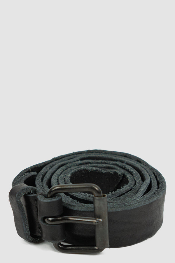 _0.HIDE Vegetable Tanned Black Bull Leather Belt - Permanent Collection, Steel Buckle, Crinkled Washed Effect