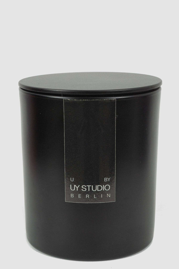 Signature Big Black Candle U with Reusable Glass Jar - Front View by UY Studio