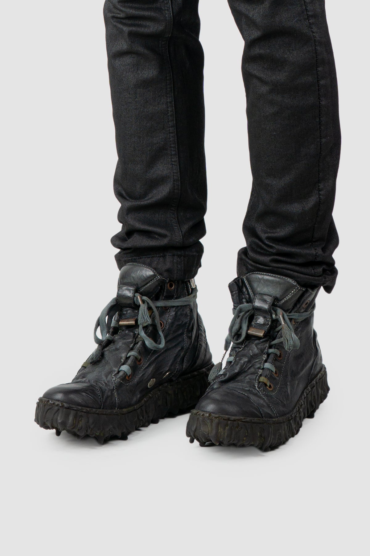 Culture of Brave - Men's Black Slate Leather Sneaker - Melt Dan - Model front left view