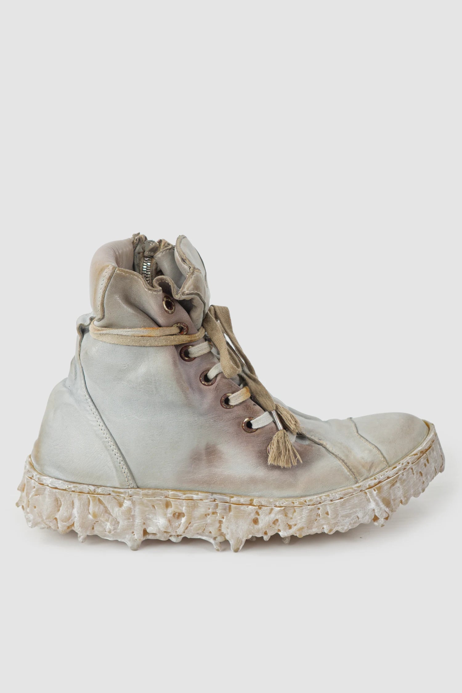 Culture of Brave - right outside view of men’s Grey Object Dyed High Top Leather Sneaker - MELM2