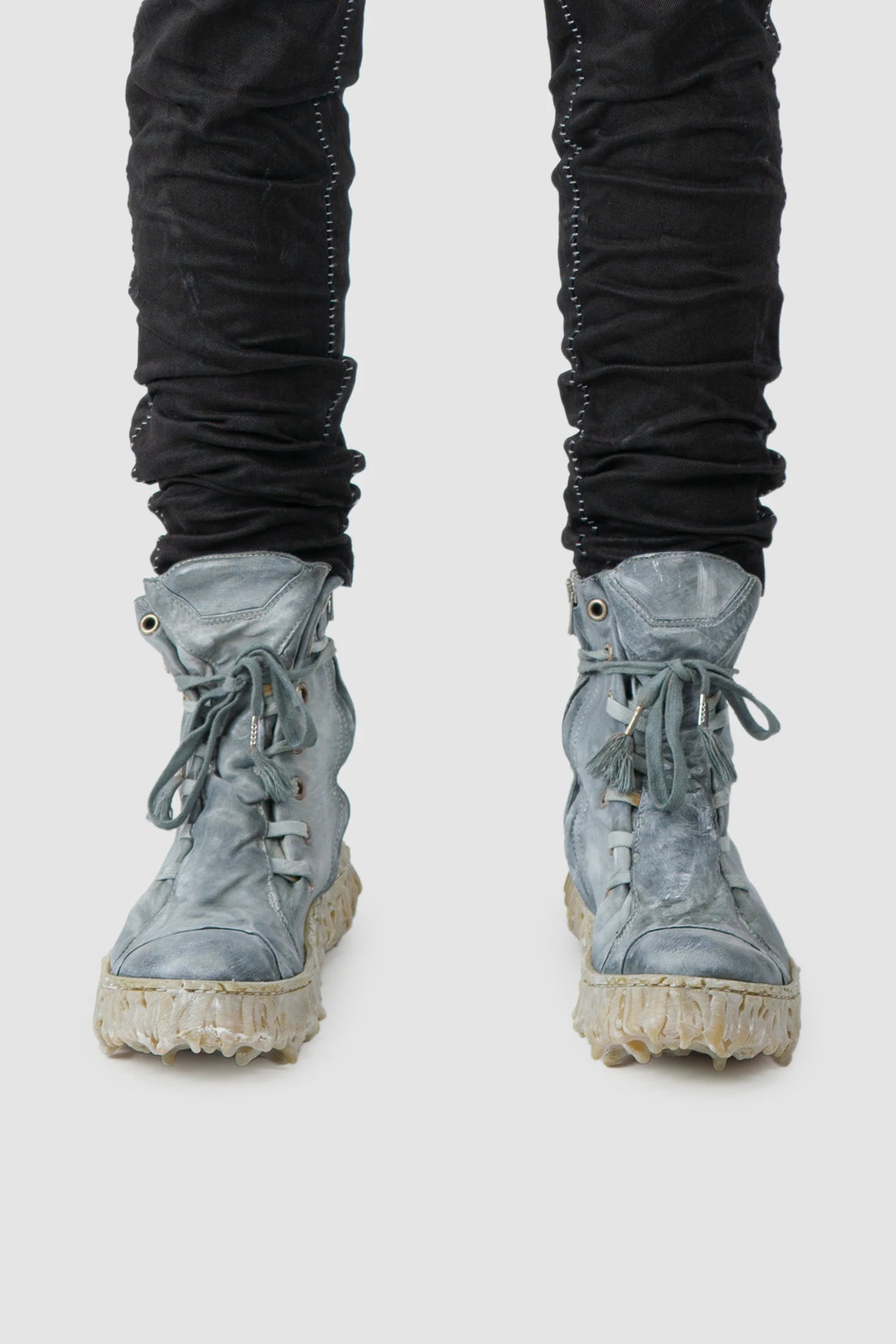 Culture of Brave - model front view of men’s Shale Grey Object Dyed Folded High Top Leather Sneaker - MELM2