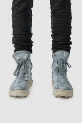Culture of Brave - Shale Grey Object Dyed Folded High Top Leather Sneaker - MELM2 - Model front view