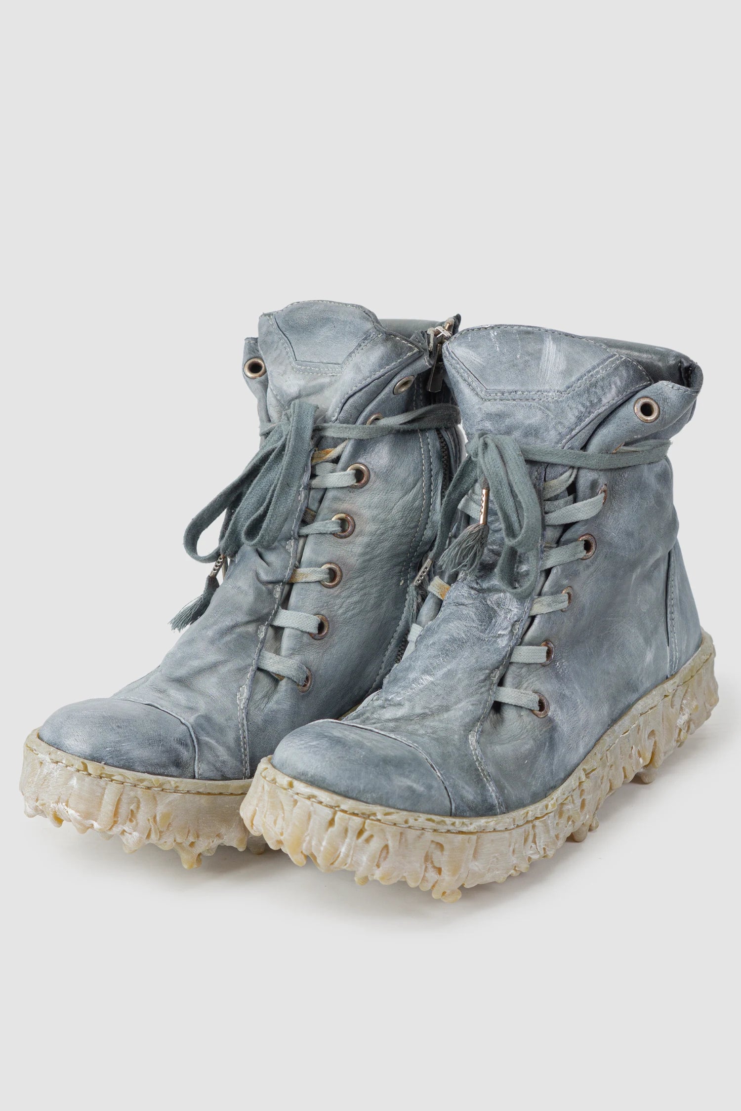 Culture of Brave - pair left view of men’s Shale Grey Object Dyed Folded High Top Leather Sneaker - MELM2