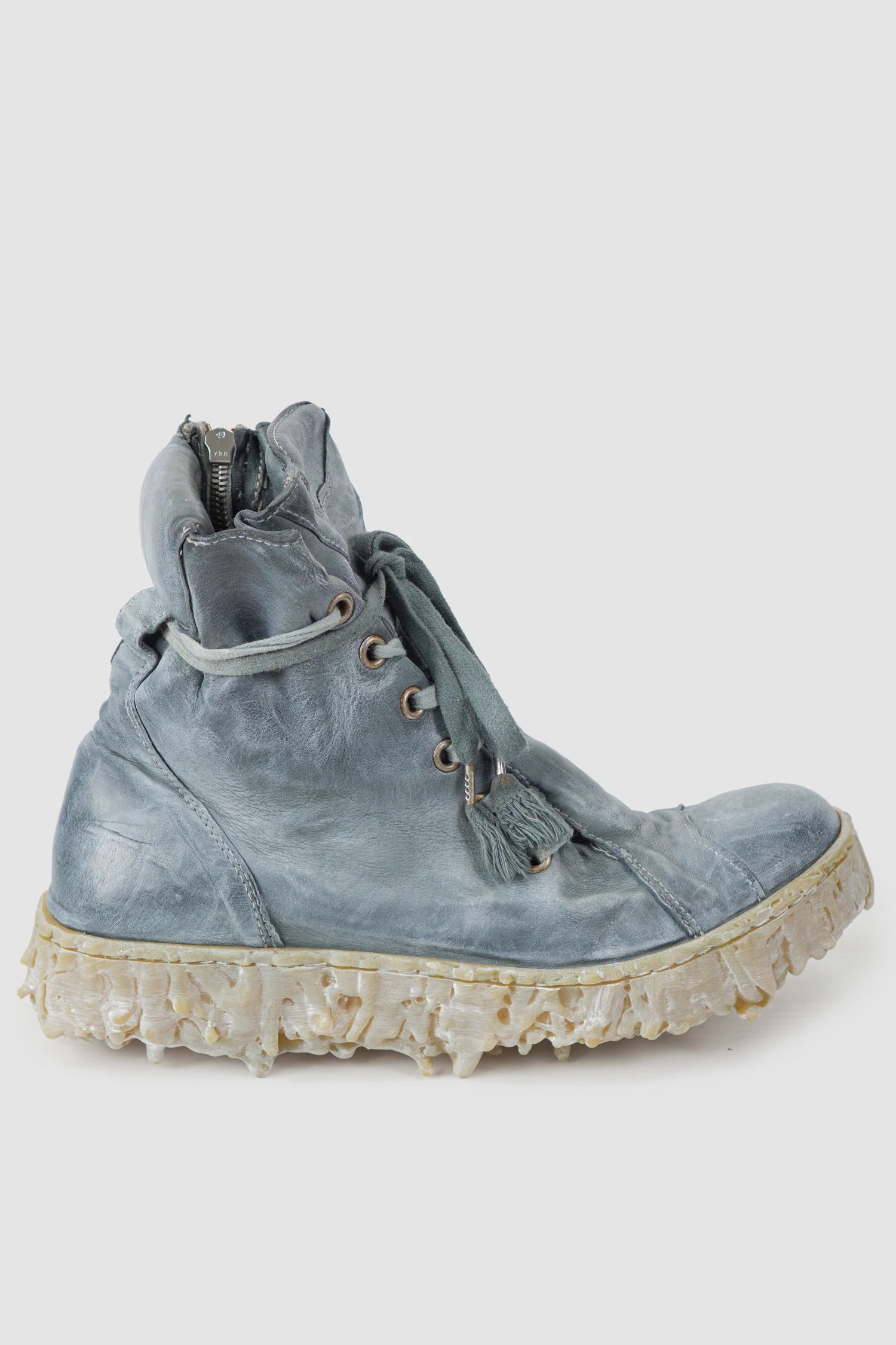 Culture of Brave - right outside view of men’s Shale Grey Object Dyed Folded High Top Leather Sneaker - MELM2