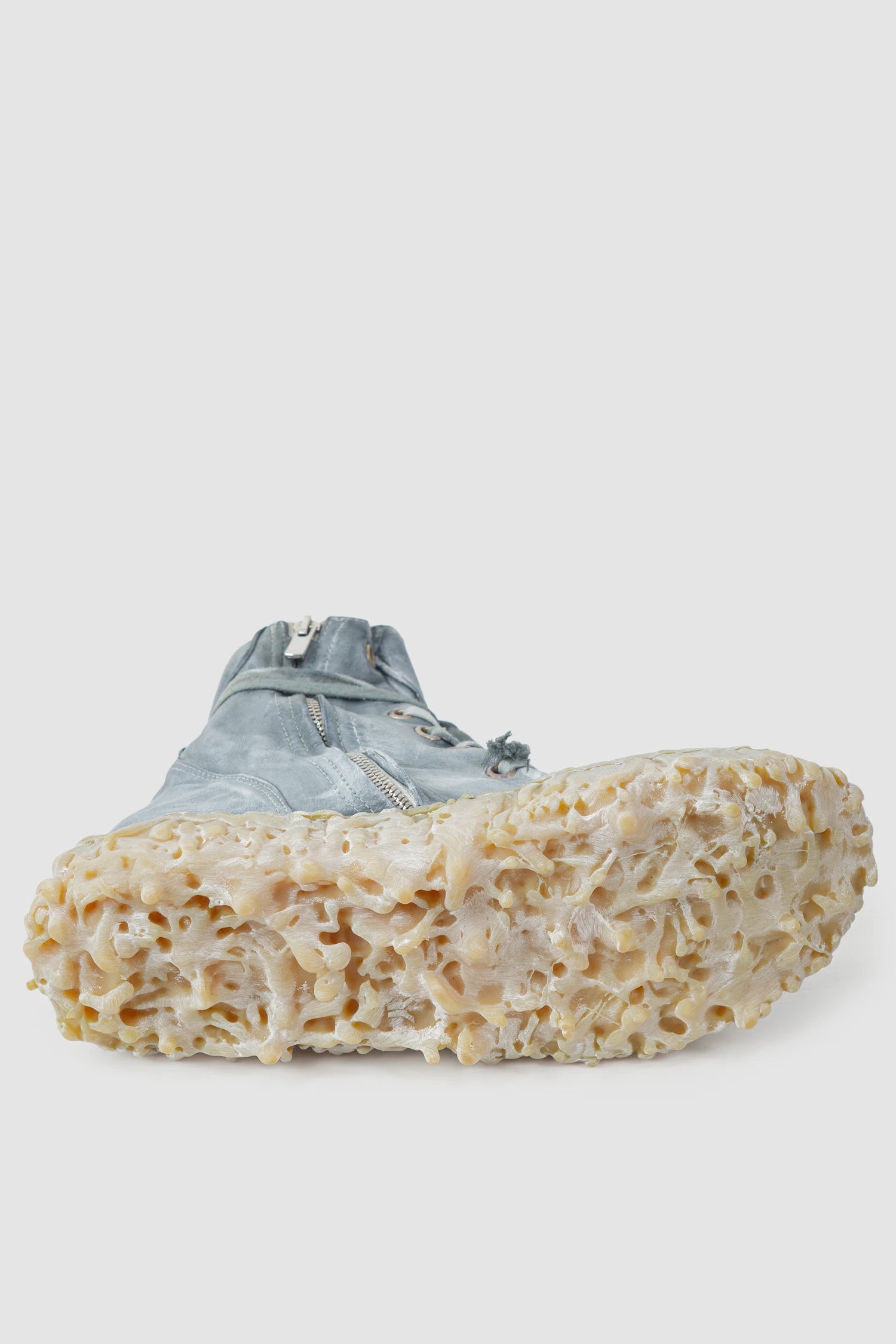 Culture of Brave - sole detail view of men’s Shale Grey Object Dyed Folded High Top Leather Sneaker - MELM2