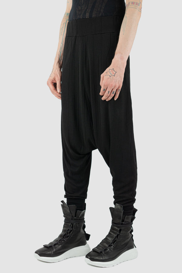 LA HAINE INSIDE US Black Harem Sweatpants - Men's FW23 Collection, Mix Blend, Deep Crotch