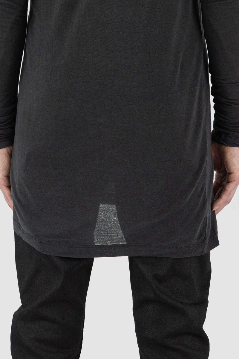 Detail view of Black Long Sleeved Ennom Tee for Men with relaxed shape, LEON LOUIS