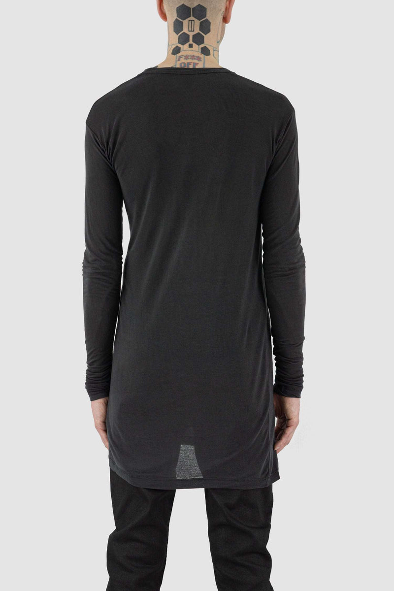 Back view of Black Long Sleeved Ennom Tee for Men with relaxed shape, LEON LOUIS
