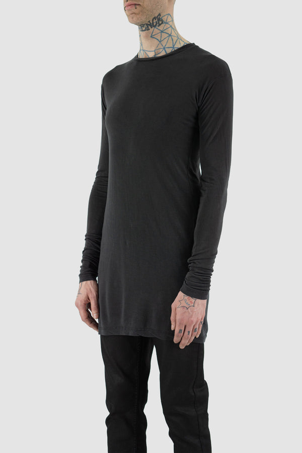 Side view of Black Long Sleeved Ennom Tee for Men with relaxed shape, LEON LOUIS
