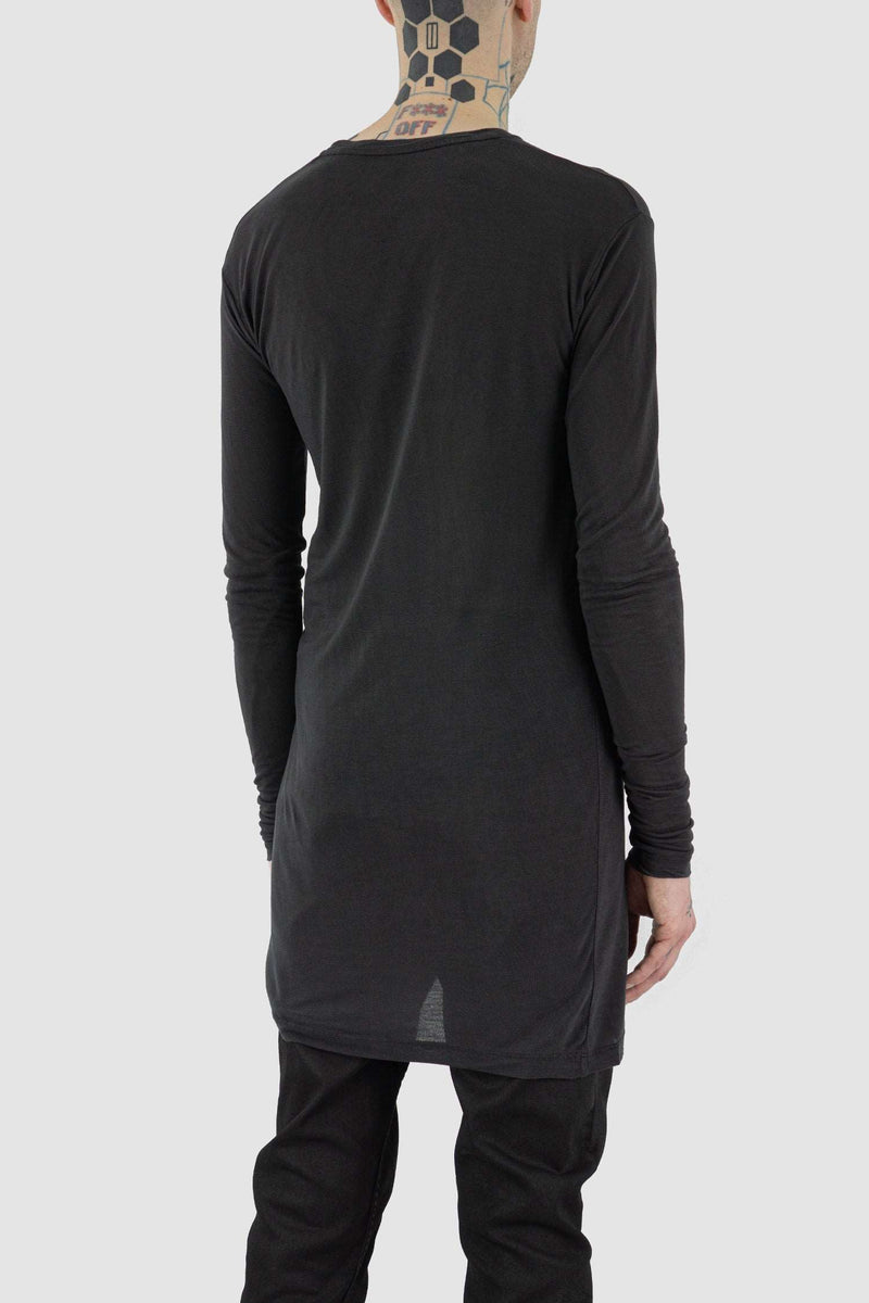 Back view of Black Long Sleeved Ennom Tee for Men with relaxed shape, LEON LOUIS