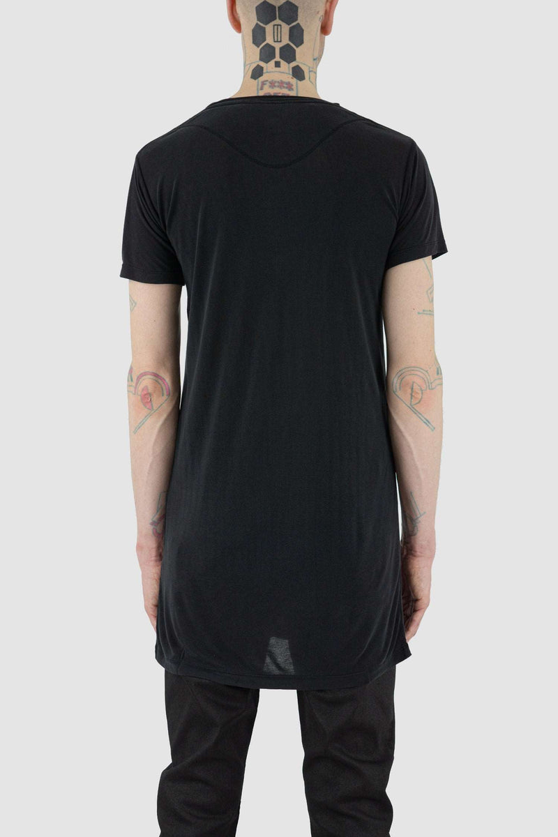 Back view of Black Ennom T-Shirt for Men with straight clean cut, LEON LOUIS