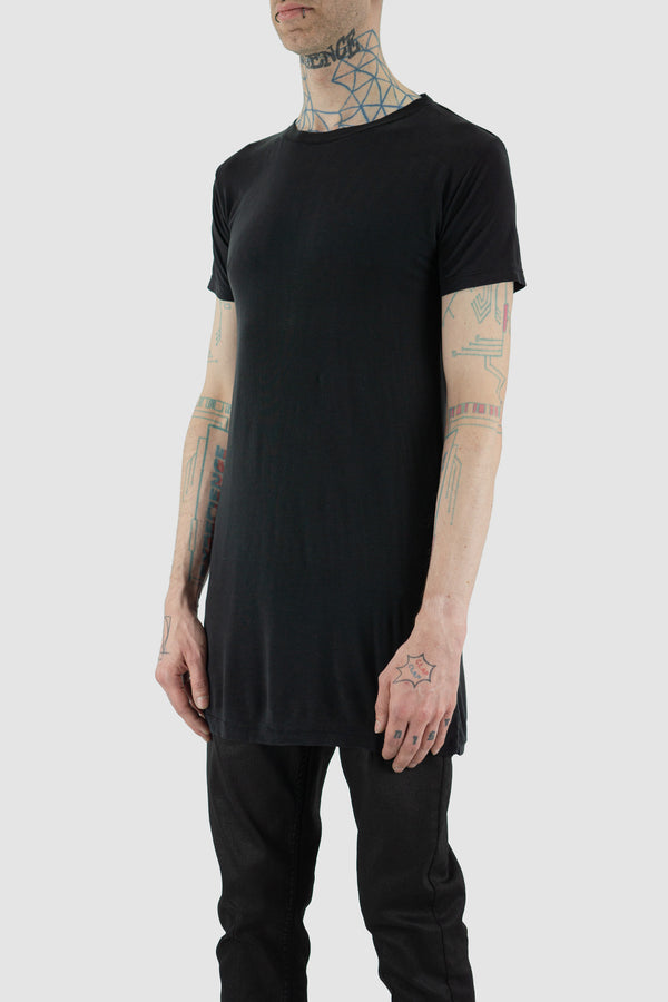 Side view of Black Ennom T-Shirt for Men with straight clean cut, LEON LOUIS