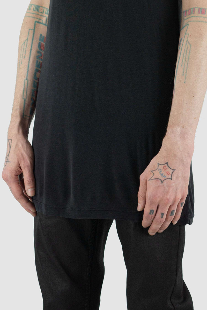 Detail view of Black Ennom T-Shirt for Men with straight clean cut, LEON LOUIS