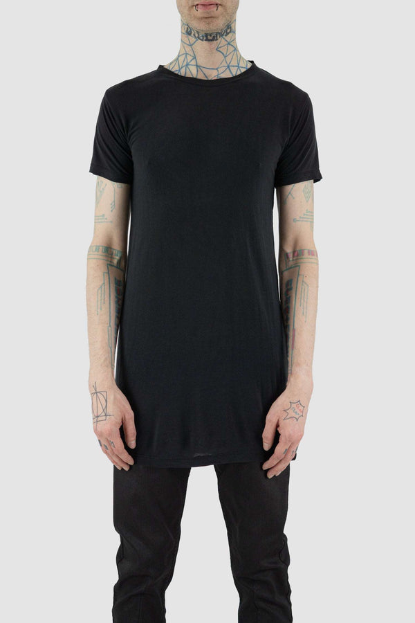 Front view of Black Ennom T-Shirt for Men with straight clean cut, LEON LOUIS