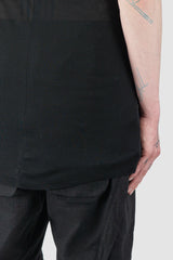 Gall Laboratories by Justin Gall - Men’s Black Linen Blend Curve Seam Tank Top model back hem view
