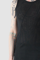 Gall Laboratories by Justin Gall - Men’s Black Linen Blend Curve Seam Tank Top front detail view