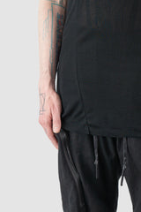 Gall Laboratories by Justin Gall - Men’s Black Linen Blend Curve Seam Tank Top hem detail view