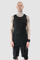 Gall Laboratories by Justin Gall - Men’s Black Linen Blend Curve Seam Tank Top model front view