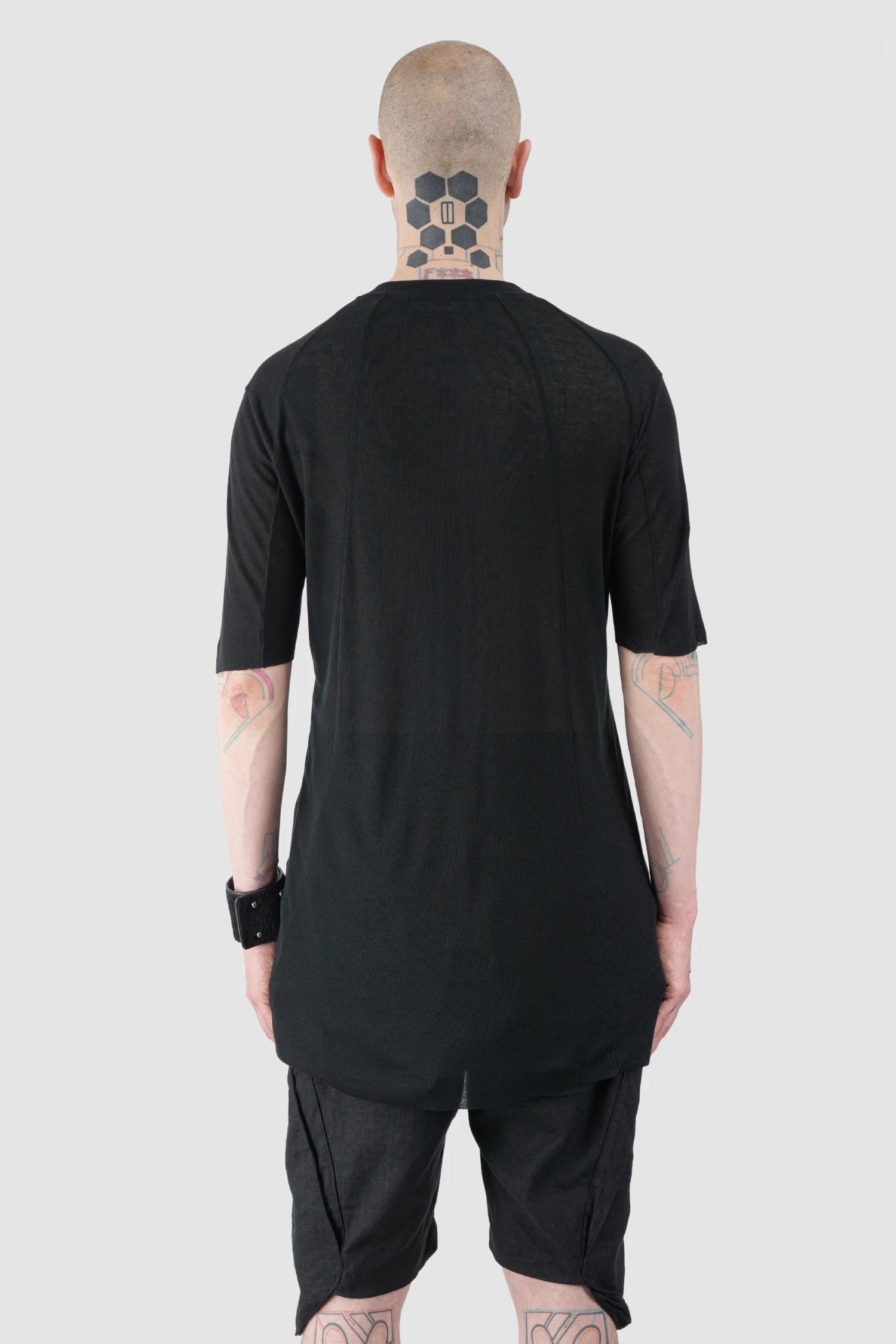 Gall Laboratories by Justin Gall - Men’s Black Linen Blend Panel T-Shirt model back view