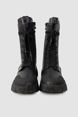 Gall Laboratories by Justin Gall - Men’s Black Vegan High-Zip 15-Eyelet Boots “Mongrel Max” pair front view