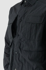 Gall Laboratories by Justin Gall - pocket detail view of black Cracked Cotton Long Sleeve Cargo Shirt