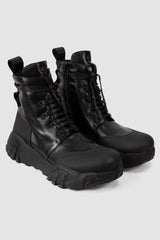 Gall Laboratories by Justin Gall - front pair left view of black Mongrel Geo-Zip Vegan Ankle Boots