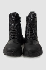 Gall Laboratories by Justin Gall - front view of black Mongrel Geo-Zip Vegan Ankle Boots