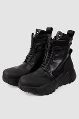 Gall Laboratories by Justin Gall - front pair right view of black Mongrel Geo-Zip Vegan Ankle Boots