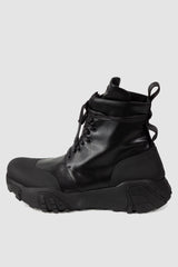 Gall Laboratories by Justin Gall - left piece outside view of black Mongrel Geo-Zip Vegan Ankle Boots