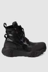 Gall Laboratories by Justin Gall - right piece outside view of black Mongrel Geo-Zip Vegan Ankle Boots
