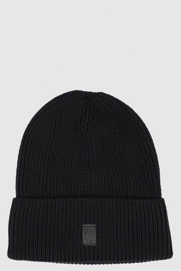 UY STUDIO Black Bamboo Beanie - Men's Permanent Collection, Coarse-Knitted Construction, Turned Up Brim