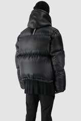Isaac Sellam - model back side view of men’s Black Hooded Cropped Shearling and Down Puffer Jacket