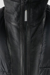 Isaac Sellam - zipper detail view of men’s Black Hooded Cropped Shearling and Down Puffer Jacket