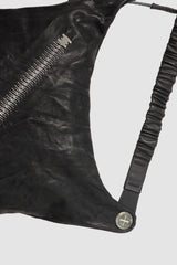 Isaac Sellam Experience - Nomade Men’s Black Asymmetric Lamb Leather Crossbody Bag spine detail view